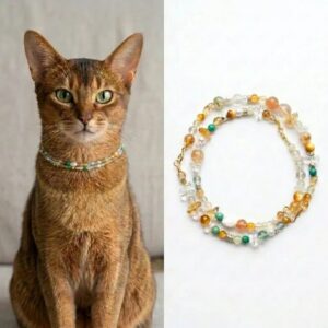 sunlit forest natural crystal pet collar | lightweight adjustable cat collar for abyssinian cats