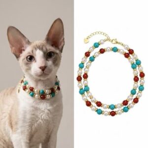 palace dream turquoise & red jasper pet collar | luxury retro cat collar for devon rex