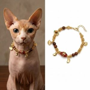 golden sandalwood blessing red agate pet collar | luxury new chinese style cat collar for sphynx cats