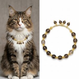 obsidian crown natural smoky quartz pet collar | luxury crown cat collar for maine coon