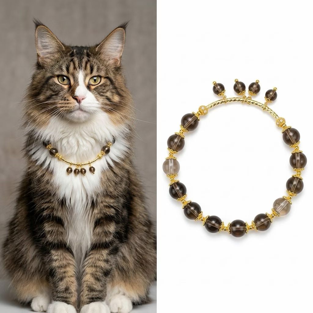 obsidian crown natural smoky quartz pet collar | luxury crown cat collar for maine coon obsidian crown natural smoky quartz pet collar | luxury crown cat collar for maine coon