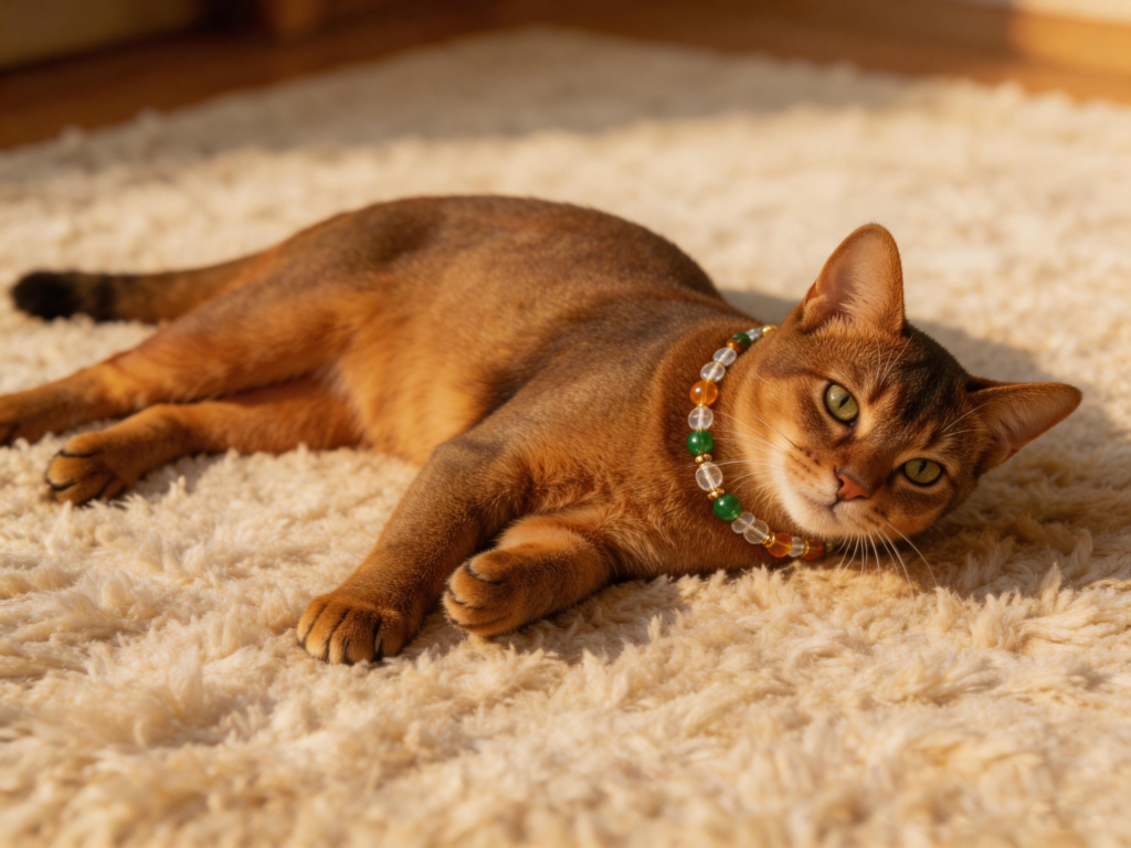 sunlit forest natural crystal pet collar | lightweight adjustable cat collar for abyssinian cats