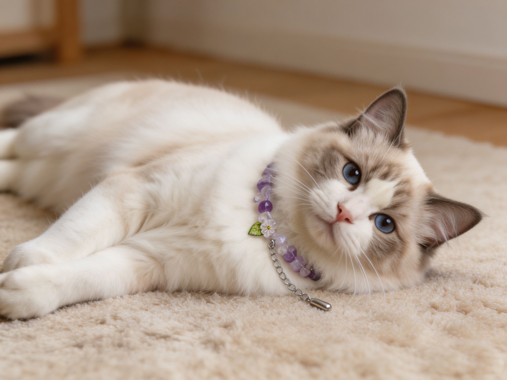 purple flower secret natural amethyst chip pet collar | forest style flower cat collar for ragdoll cats